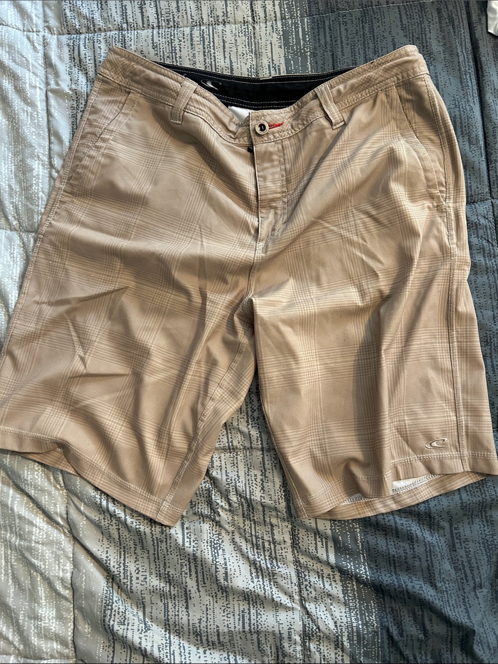 O'Neill Hybrid Tan Plaid Flat-Front Men's Shorts